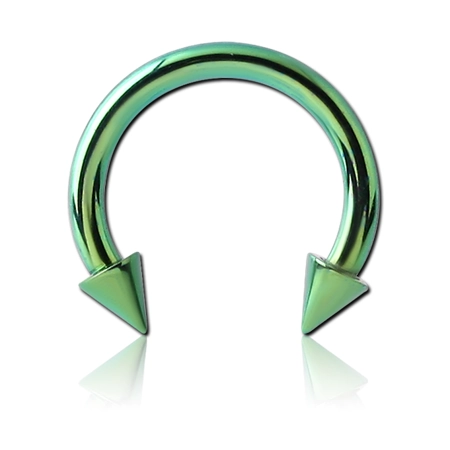 Kolczyk podkowa zielona ze stożkami tytanowa